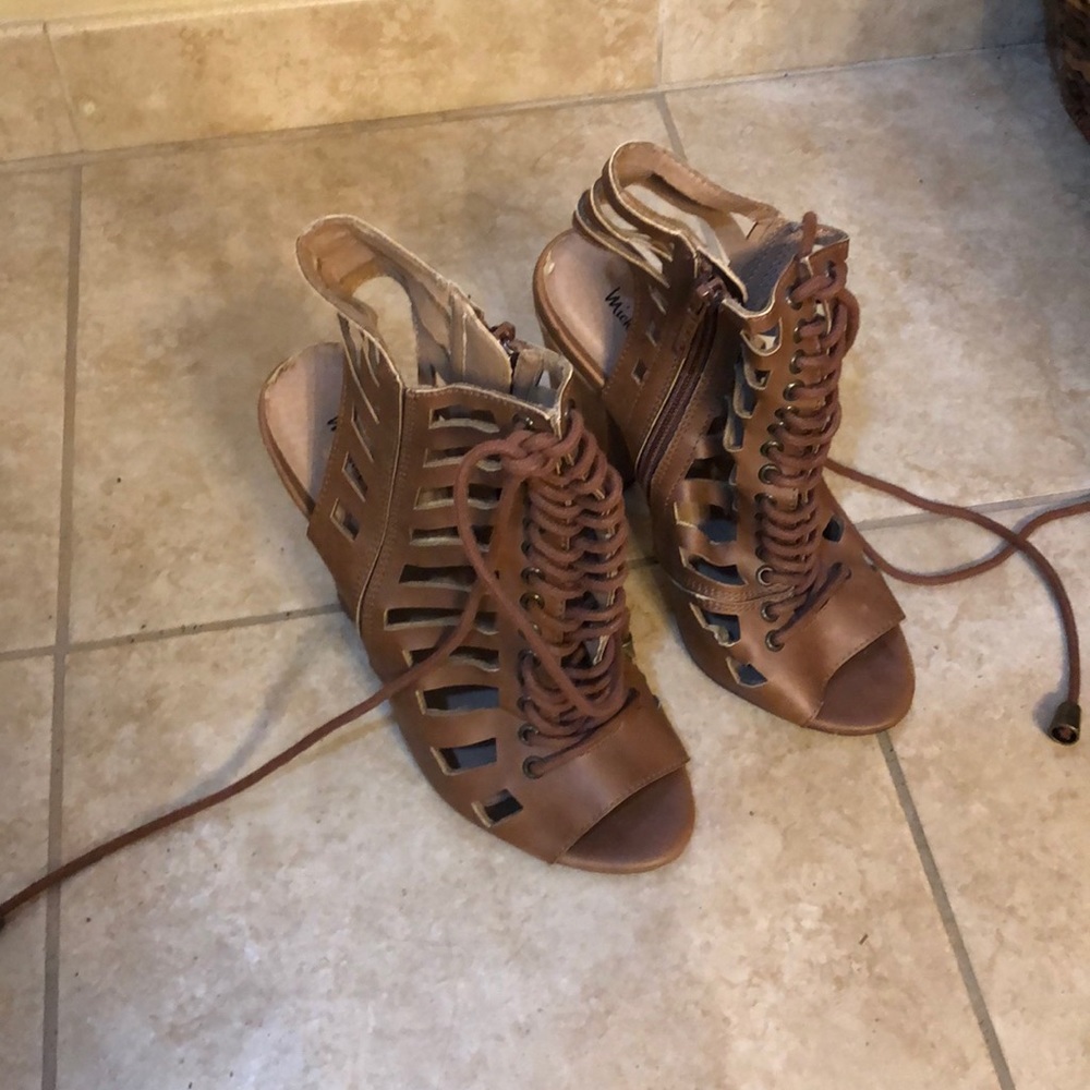 Tan lace up heel